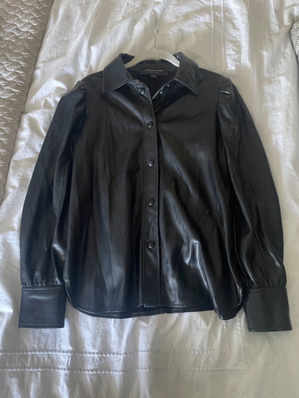 Marc New York faux leather black snap shirt jacket size XS